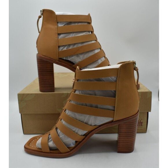 Sofft Womens Size 8.5 Stratford Luggage Leather Cage Zip Heeled Open Toe Sandals - Picture 5 of 11